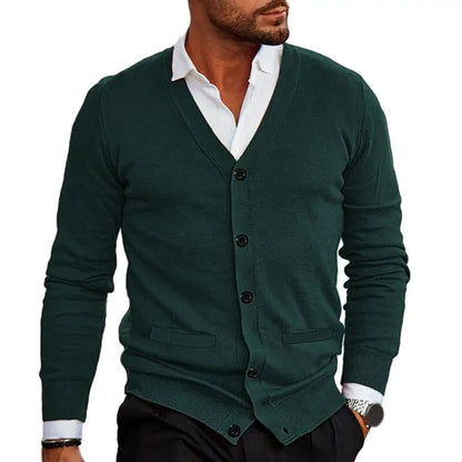 Men’s Knitted Cardigan - V-Neck Button-Up - Tailored Fit with Ribbed Cuffs & Hem 2