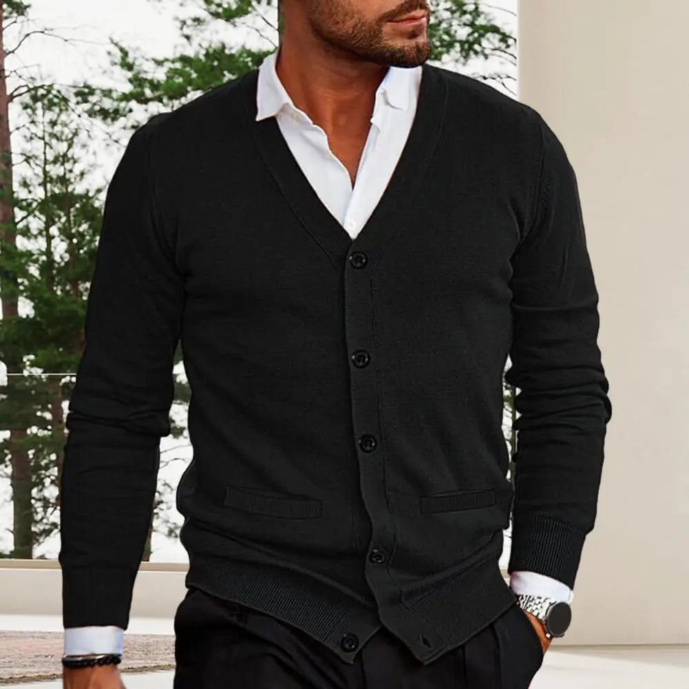 Men’s Knitted Cardigan - V-Neck Button-Up - Tailored Fit with Ribbed Cuffs & Hem 3