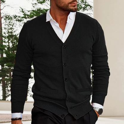 Men’s Knitted Cardigan - V-Neck Button-Up - Tailored Fit with Ribbed Cuffs & Hem 3