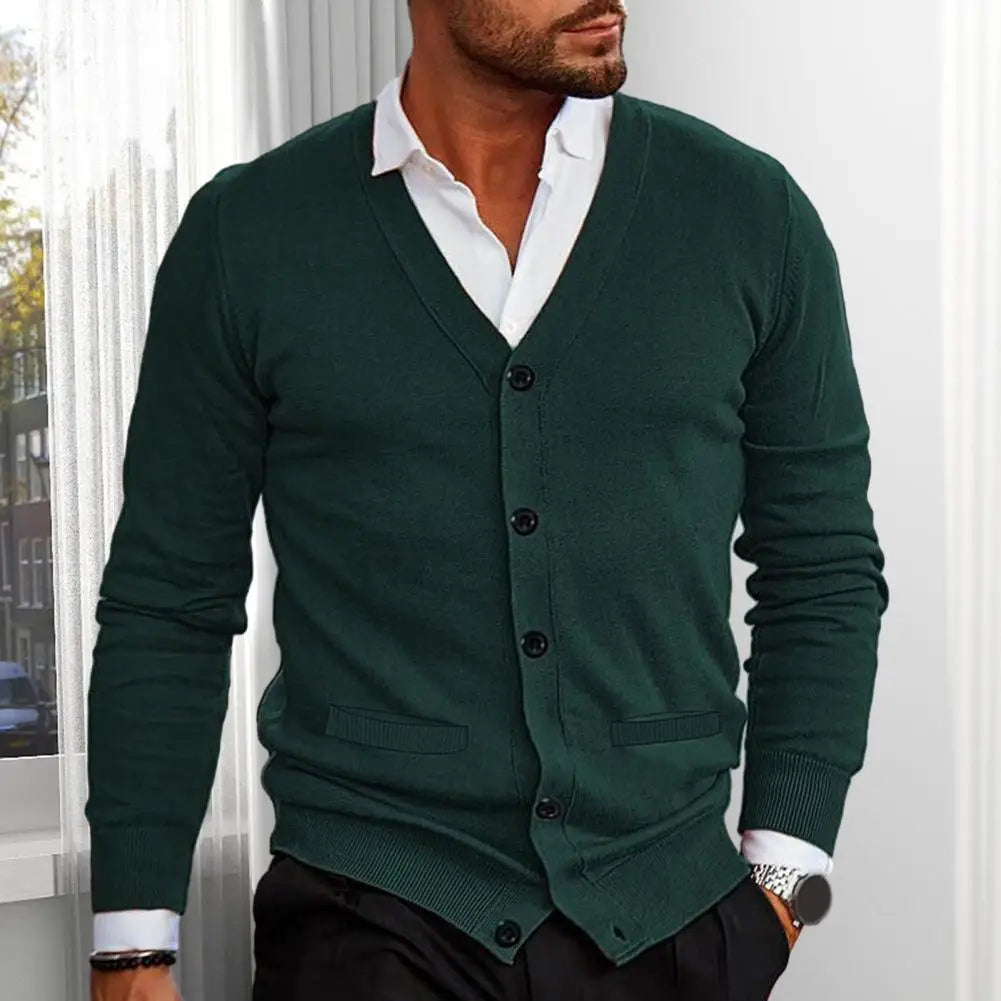 Men’s Knitted Cardigan - V-Neck Button-Up - Tailored Fit with Ribbed Cuffs & Hem 4