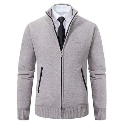 Men’s Knitted Cardigan - Wool Blend - Zip-Up High Neck - Tailored Fit - Ribbed Cuffs 0