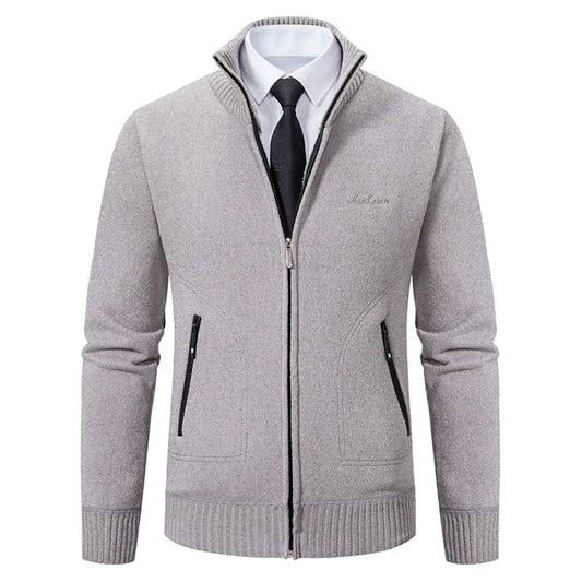 Men’s Knitted Cardigan - Wool Blend - Zip-Up High Neck - Tailored Fit - Ribbed Cuffs 0