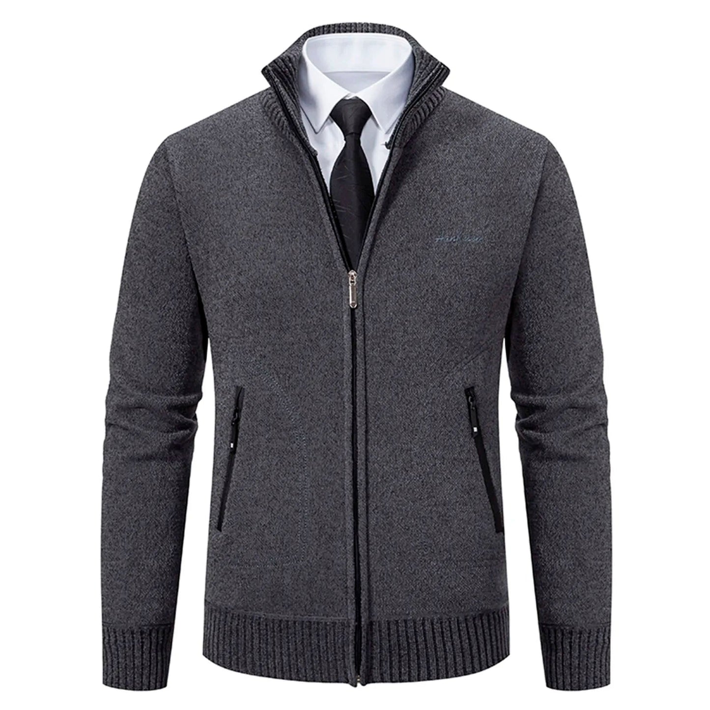 Men’s Knitted Cardigan - Wool Blend - Zip-Up High Neck - Tailored Fit - Ribbed Cuffs 10