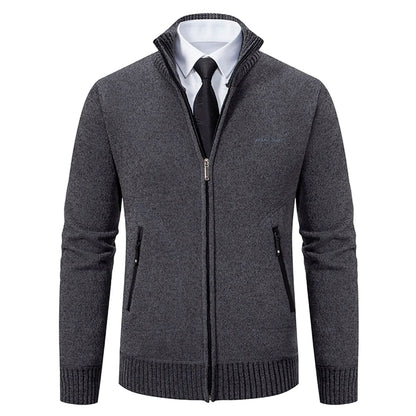 Men’s Knitted Cardigan - Wool Blend - Zip-Up High Neck - Tailored Fit - Ribbed Cuffs 10
