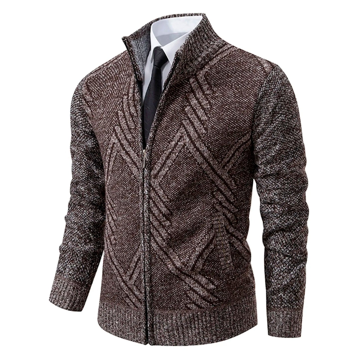 Men’s Knitted Cardigan - Wool Blend - Zip-Up High Neck - Tailored Fit - Ribbed Cuffs 11