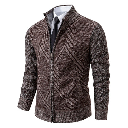 Men’s Knitted Cardigan - Wool Blend - Zip-Up High Neck - Tailored Fit - Ribbed Cuffs 11
