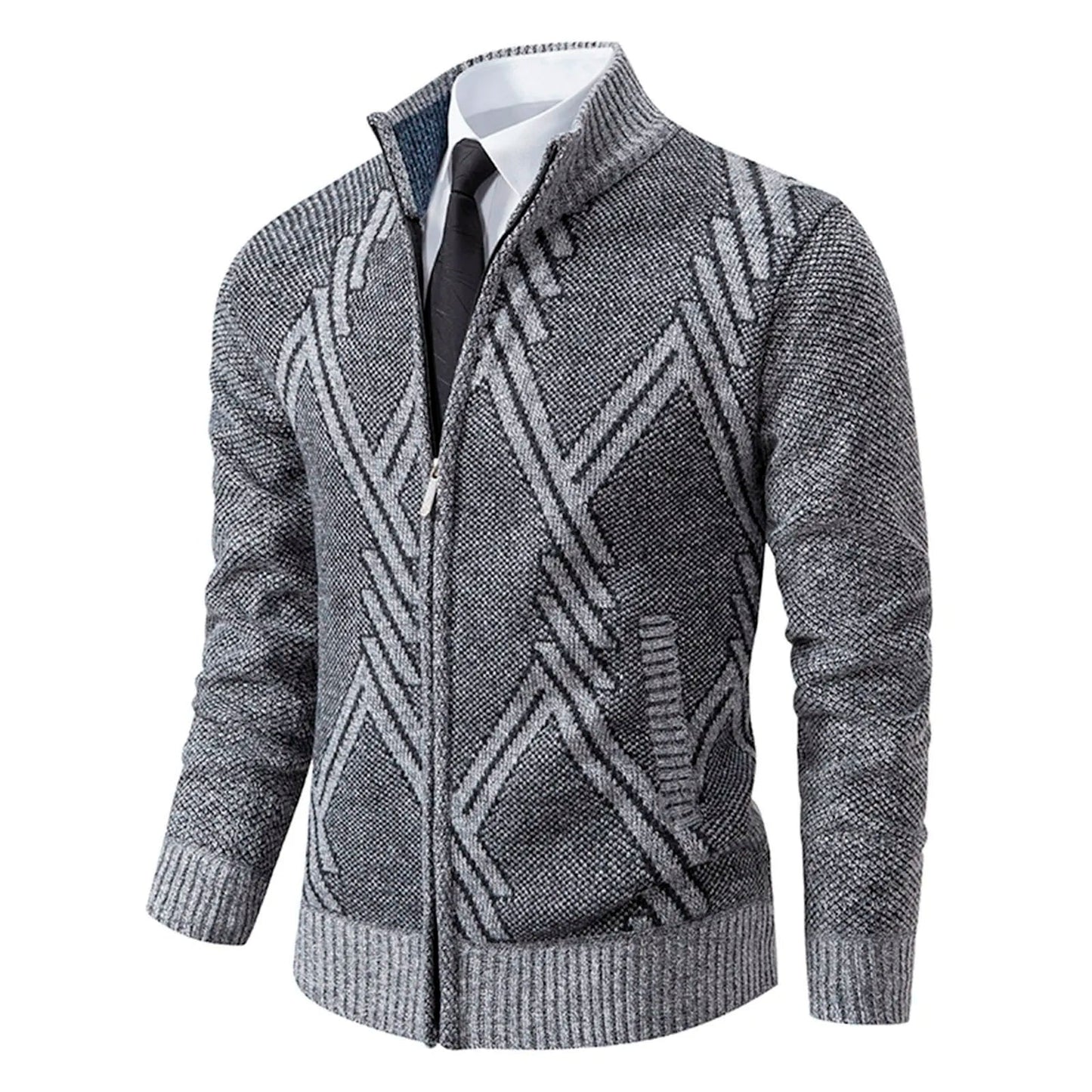 Men’s Knitted Cardigan - Wool Blend - Zip-Up High Neck - Tailored Fit - Ribbed Cuffs 13
