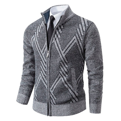 Men’s Knitted Cardigan - Wool Blend - Zip-Up High Neck - Tailored Fit - Ribbed Cuffs 13