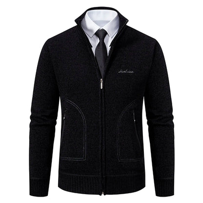 Men’s Knitted Cardigan - Wool Blend - Zip-Up High Neck - Tailored Fit - Ribbed Cuffs 2