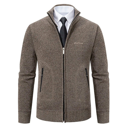Men’s Knitted Cardigan - Wool Blend - Zip-Up High Neck - Tailored Fit - Ribbed Cuffs 3