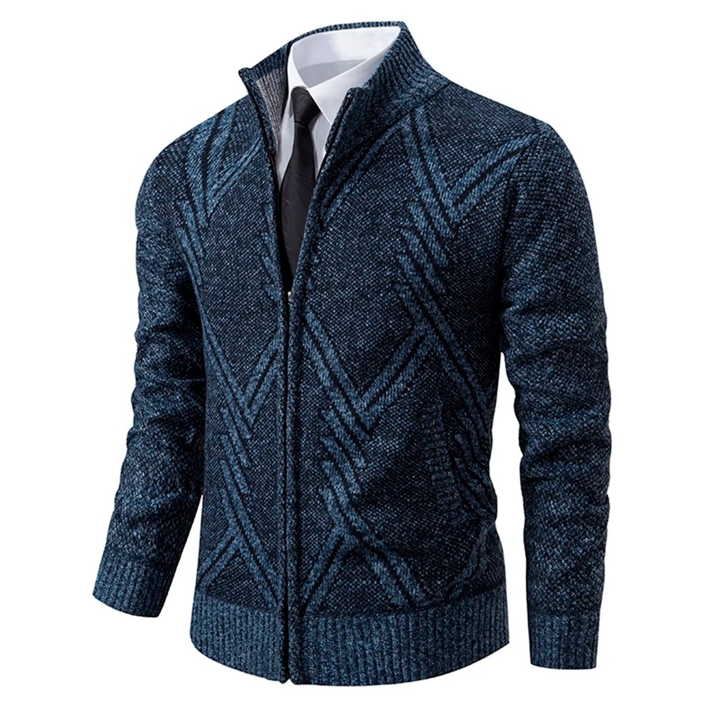 Men’s Knitted Cardigan - Wool Blend - Zip-Up High Neck - Tailored Fit - Ribbed Cuffs 7