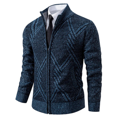 Men’s Knitted Cardigan - Wool Blend - Zip-Up High Neck - Tailored Fit - Ribbed Cuffs 7