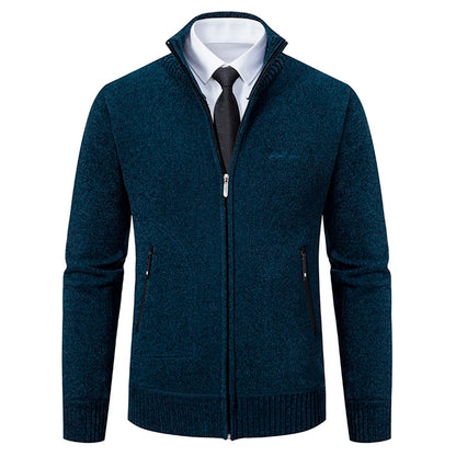 Men’s Knitted Cardigan - Wool Blend - Zip-Up High Neck - Tailored Fit - Ribbed Cuffs 8