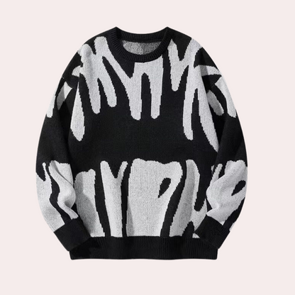 Men’s Knitted Sweater - Abstract Design - Crew Neck - Long Sleeve - Ribbed Cuffs 1