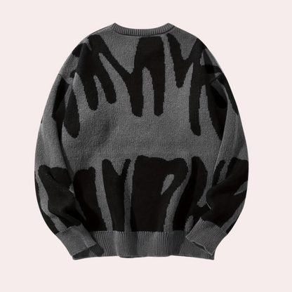 Men’s Knitted Sweater - Abstract Design - Crew Neck - Long Sleeve - Ribbed Cuffs 2