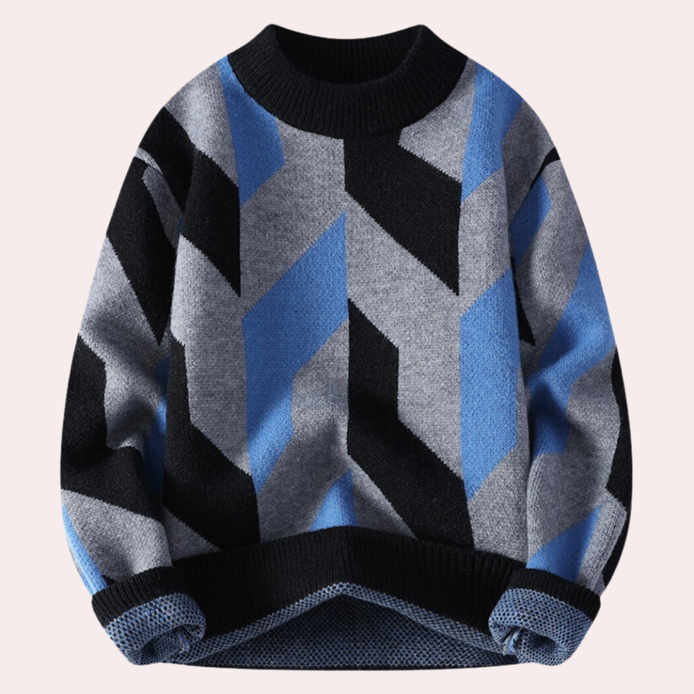 Men’s Knitted Sweater - Geometric Pattern - Crew Neck - Relaxed Fit - Long Sleeve 1
