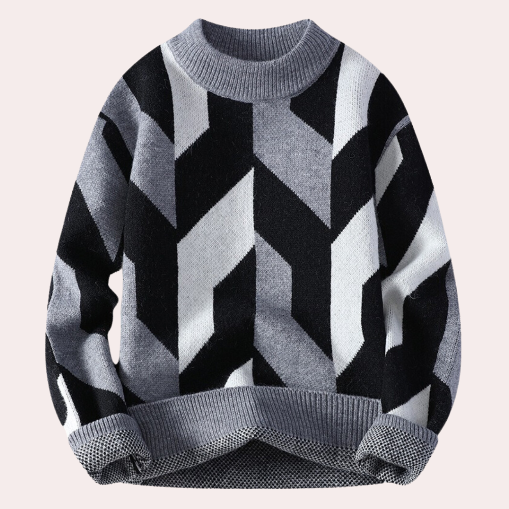 Men’s Knitted Sweater - Geometric Pattern - Crew Neck - Relaxed Fit - Long Sleeve 5