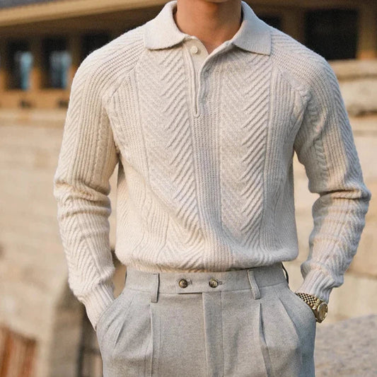 Men’s Knitted Sweater – Slim Fit – Cable Knit – Polo Collar – Long Sleeve Smart Wear 0