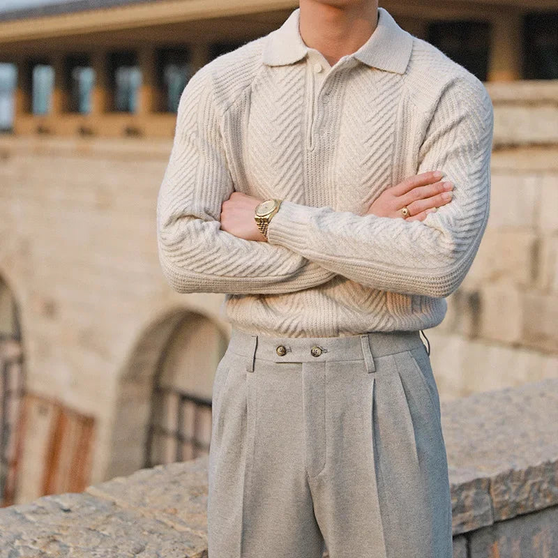 Men’s Knitted Sweater – Slim Fit – Cable Knit – Polo Collar – Long Sleeve Smart Wear 2