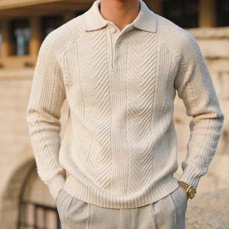 Men’s Knitted Sweater – Slim Fit – Cable Knit – Polo Collar – Long Sleeve Smart Wear 3