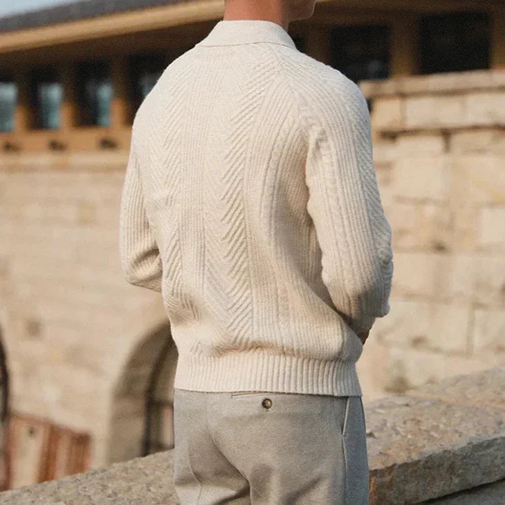 Men’s Knitted Sweater – Slim Fit – Cable Knit – Polo Collar – Long Sleeve Smart Wear 4