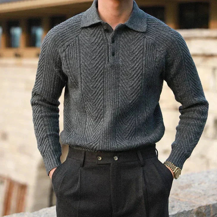 Men’s Knitted Sweater – Slim Fit – Cable Knit – Polo Collar – Long Sleeve Smart Wear 5