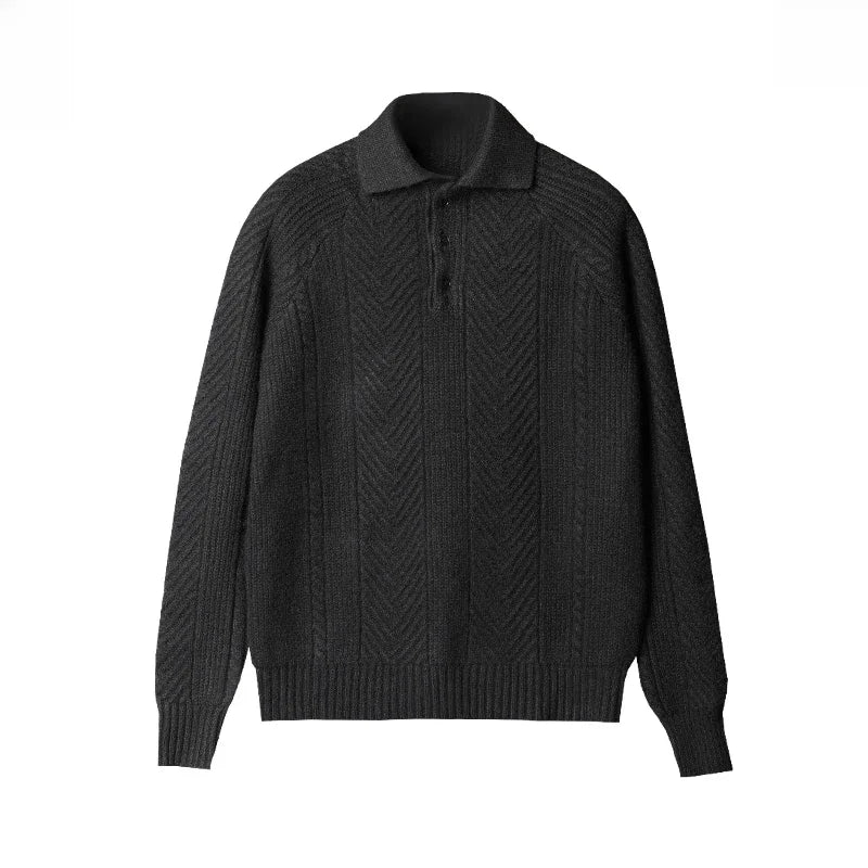 Men’s Knitted Sweater – Slim Fit – Cable Knit – Polo Collar – Long Sleeve Smart Wear 6