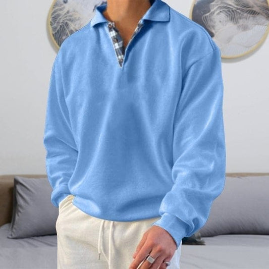 Men's Long-Sleeve Polo Shirt - Classic Collar - Button Placket - Relaxed Fit Casual Wear 0