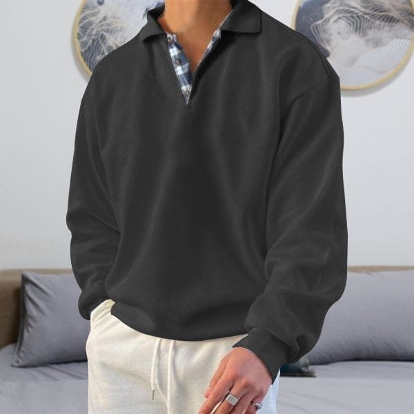 Men's Long-Sleeve Polo Shirt - Classic Collar - Button Placket - Relaxed Fit Casual Wear 2