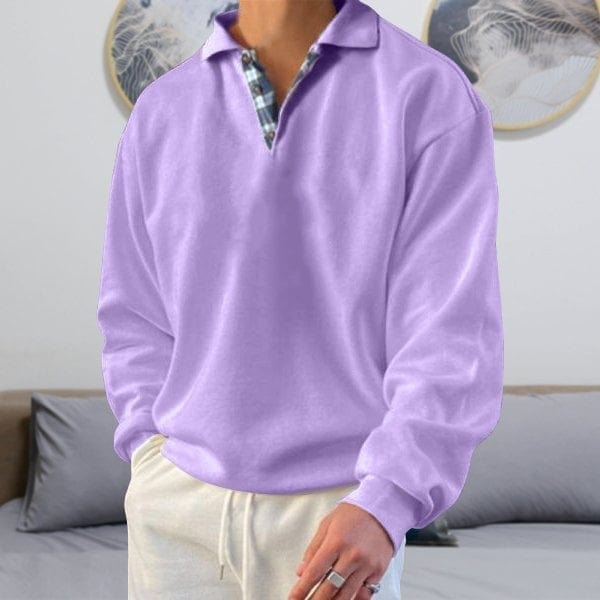 Men's Long-Sleeve Polo Shirt - Classic Collar - Button Placket - Relaxed Fit Casual Wear 4