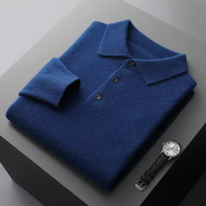 Men’s Polo Sweater – Merino Wool – Standard Fit – Button Placket – Ribbed Trim 0