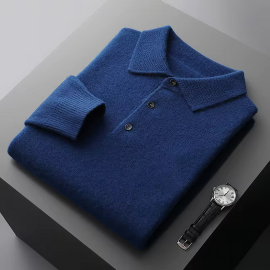 Men’s Polo Sweater – Merino Wool – Standard Fit – Button Placket – Ribbed Trim 0