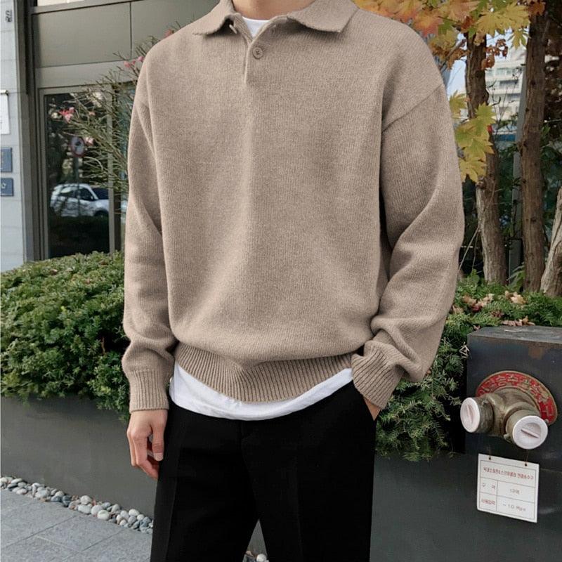 Men’s Polo Sweater – Wool – Relaxed Fit – Buttoned Collar – Ribbed Hem and Cuffs 2