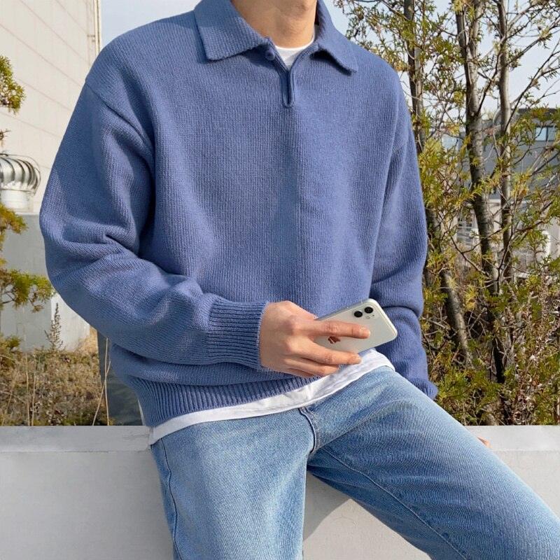 Men’s Polo Sweater – Wool – Relaxed Fit – Buttoned Collar – Ribbed Hem and Cuffs 4