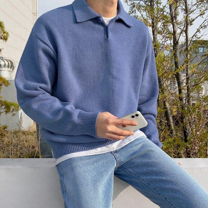 Men’s Polo Sweater – Wool – Relaxed Fit – Buttoned Collar – Ribbed Hem and Cuffs 4