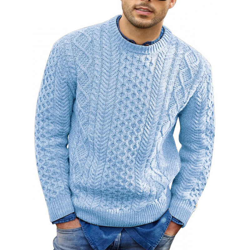 Men’s Pullover Sweater – Slim Fit – Cable Knit Wool Blend – Ribbed Trim Casual Wear 1