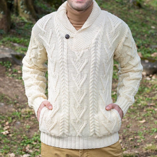 Men’s Pullover Sweater – Wool Blend – Relaxed Fit – Cable Knit – Shawl Collar 0