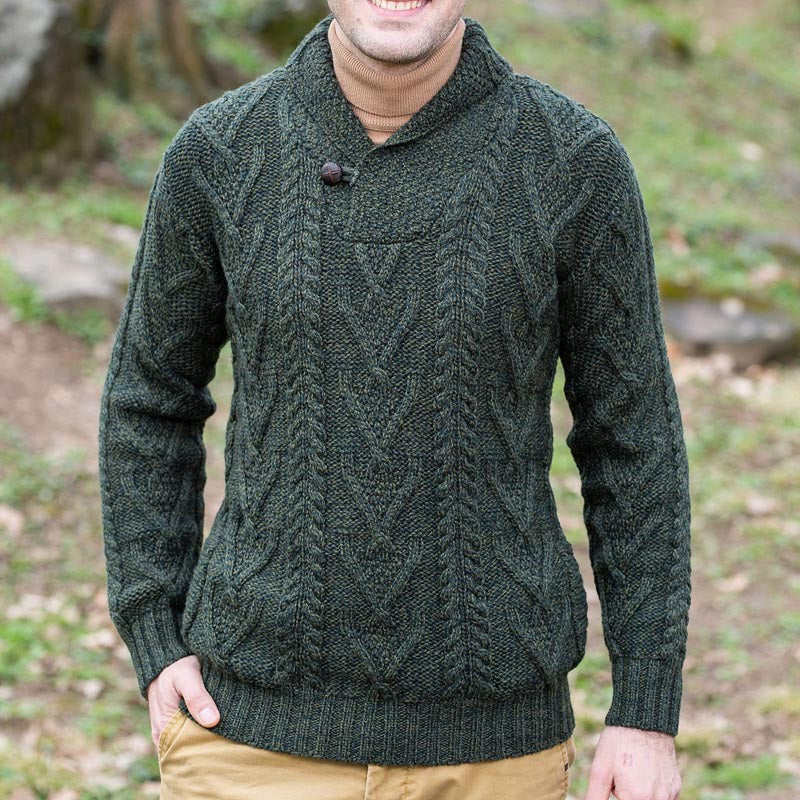Men’s Pullover Sweater – Wool Blend – Relaxed Fit – Cable Knit – Shawl Collar 4