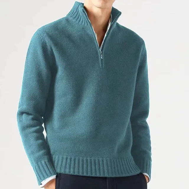 Men's Quarter-Zip Sweater - Soft Knit Fabric - High Collar - Ribbed Cuffs & Hem 1