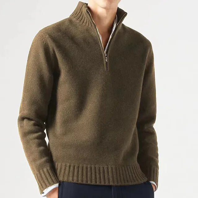 Men's Quarter-Zip Sweater - Soft Knit Fabric - High Collar - Ribbed Cuffs & Hem 9