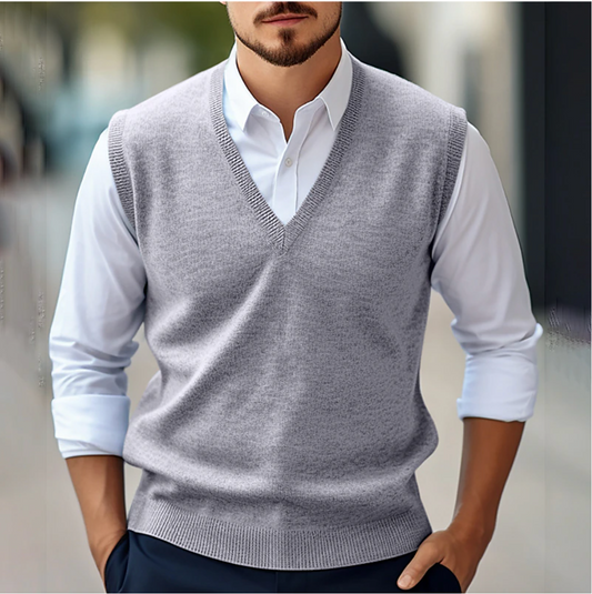 Men’s Sleeveless V-Neck Sweater – Fine Knit – Classic Fit – Ribbed Trim – Smart Layering 0
