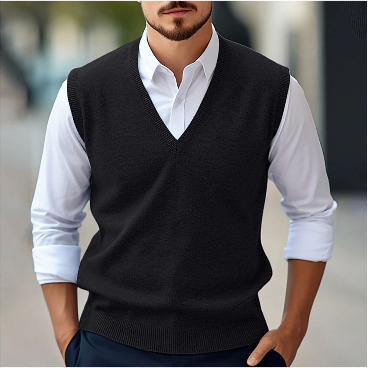 Men’s Sleeveless V-Neck Sweater – Fine Knit – Classic Fit – Ribbed Trim – Smart Layering 4