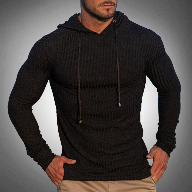 Men’s Slim Fit Hoodie - Ribbed Knit - Long Sleeve - Adjustable Drawstring 0
