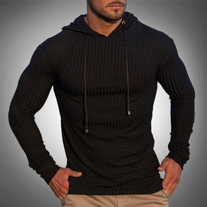 Men’s Slim Fit Hoodie - Ribbed Knit - Long Sleeve - Adjustable Drawstring 0