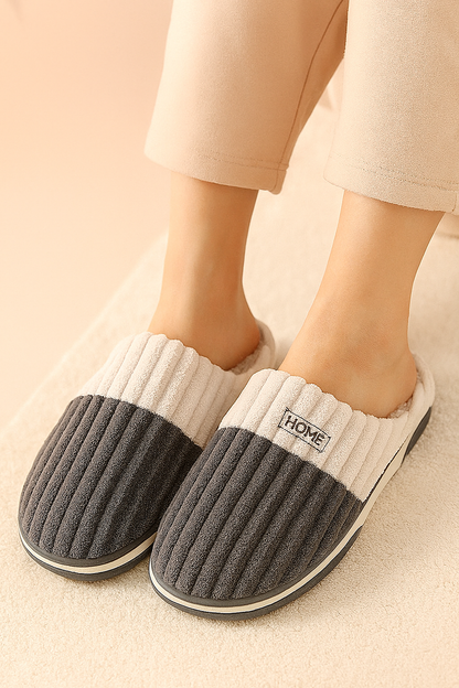 Men's Striped Winter Slippers | Warm Slip-On Home Slippers 1