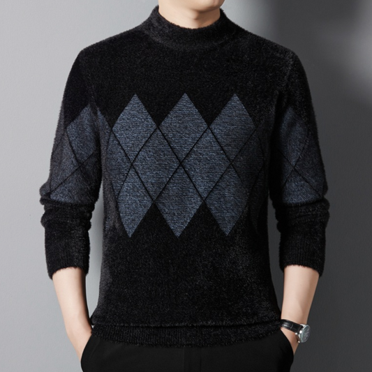 Men’s Sweater - Mock Neck - Argyle Pattern - Long Sleeve Soft Knit Casual Wear 0