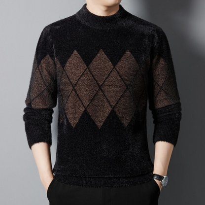 Men’s Sweater - Mock Neck - Argyle Pattern - Long Sleeve Soft Knit Casual Wear 3