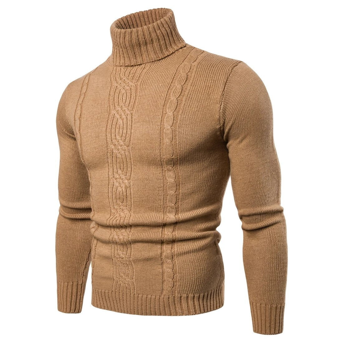 Men's Turtleneck Sweater - Cable Knit - Warm & Textured - Ribbed Cuffs & Hem 0