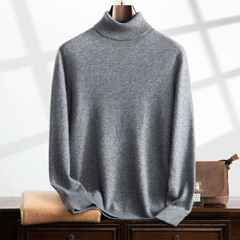 Men’s Turtleneck Sweater – Cashmere – Relaxed Fit – Ribbed Knit – Full Length 1