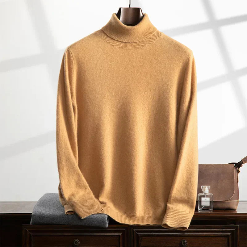 Men’s Turtleneck Sweater – Cashmere – Relaxed Fit – Ribbed Knit – Full Length 4